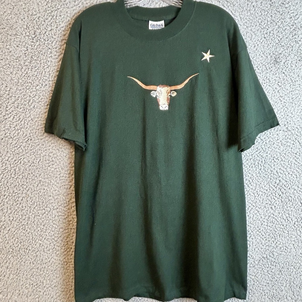Vintage Texas Long Horn Star Embroidered Graphic T-Shirt Large Double Sided